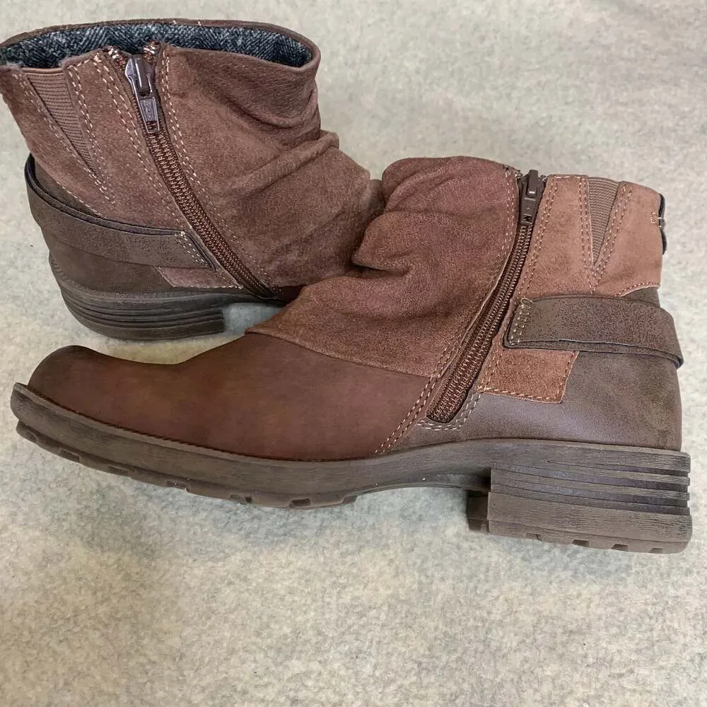 Earth Origins Paige Brown Leather and Suede Slouch Ankle Boots